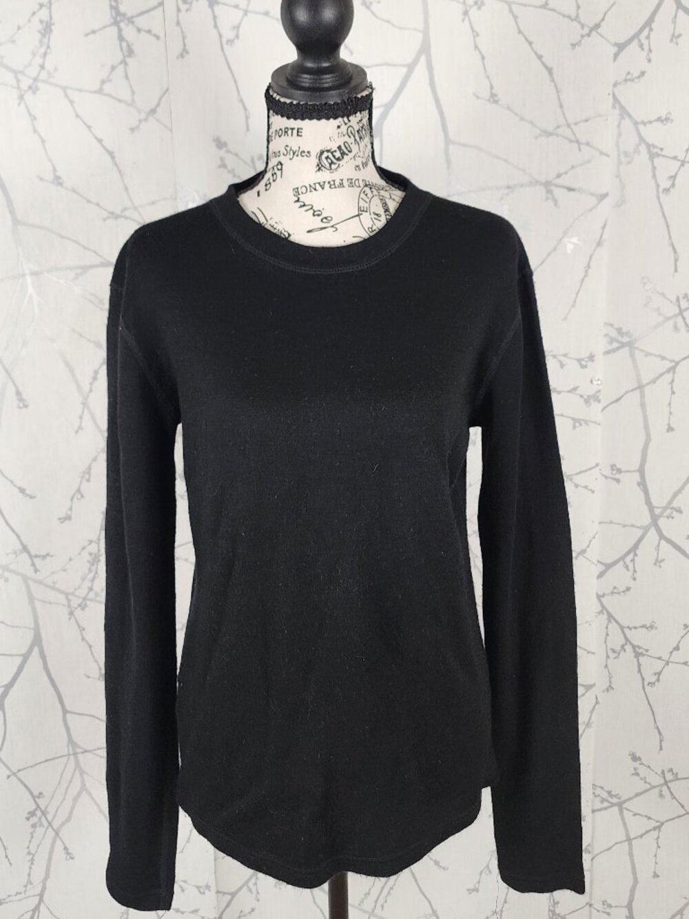 Kombi Black 100% Merino Wool Crewneck Baselayer Long Sleeve